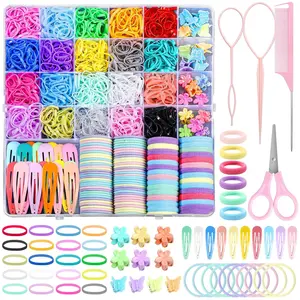 Hair Accessories for Girl, 1543 count Elastic Hair Rubber Bands Set 20 Colors Elastic Hair Ties with Organizer Box Cotton  Hair Ties, Hair Tail Tools, Rat Tail Comb, Butterfly Hair Clips