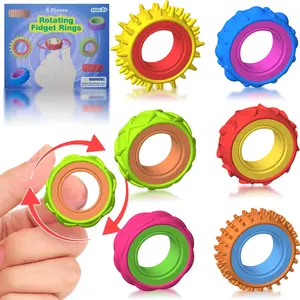 6 Pack Finger Spinner Rings-Spinner Sensory Rings for ADHD & Anxiety, Valentine Crads, The Ultimate Focus Aid for Kids & Adults.Texture Stress Toys for Kids Autism Calming.kids gift adhd fidgets