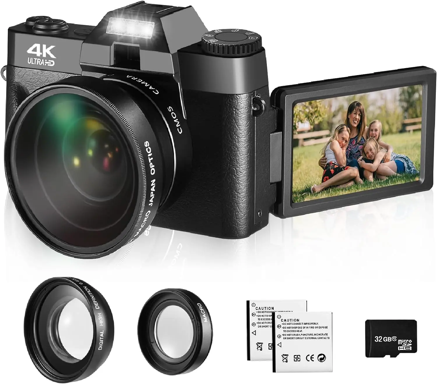 4K Vlogging Camera  Compact Camera for Photography with 32GB SD Card 180°Flip Screen Point and Shoot Digital Cameras vlog camera