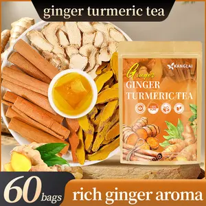 KANGLAI Turmeric Tea with Spices: Turmeric, Ginger, Cinnamon. 100% natural, pure, powdered, dairy-free, sugar-free. Vegan, gluten-free, keto-friendly, caffeine-free. 60 Bags herbal remedy Value Pack Filled with Tea