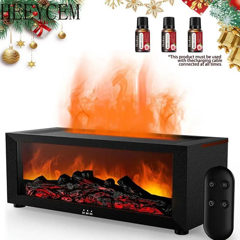 Fireplace Flame Aroma Diffuser, Cool Mist Aromatherapy Humidifier, Aromatherapy Machines, 7-Color LED Flame Effect, USB Powered, Remote Control, Timer & Auto Shut-Off, Humidifier Atmosphere Light for Bedroom, Living Room, Office, Christmas & Holiday Gifts