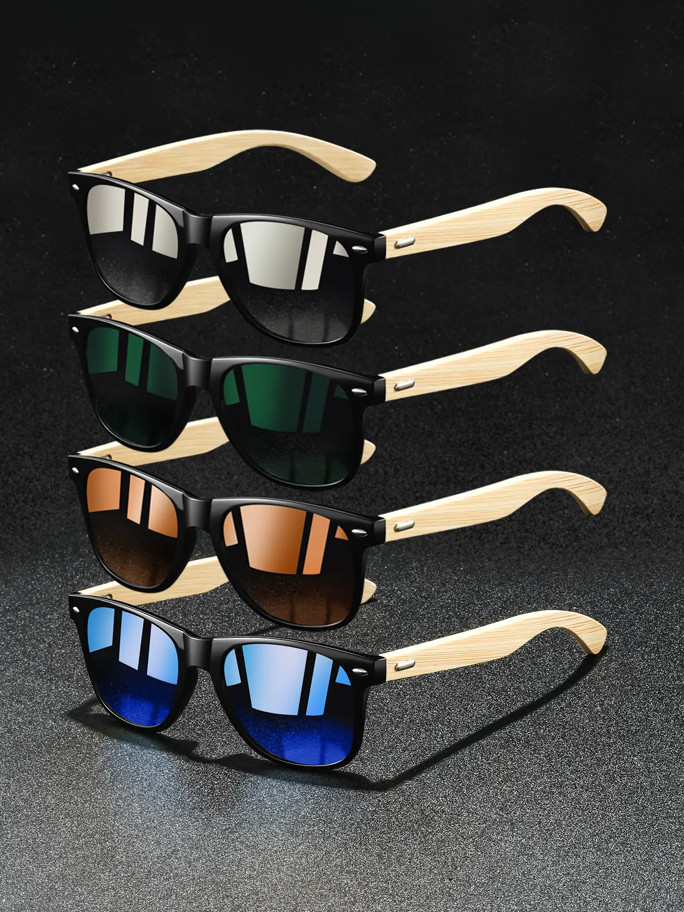 4pcs the latest model bamboo and wood frame vintage glasses, Trendy styling sunglasses, suitable for both men and women, provide multiple color options, suitable for various occasions