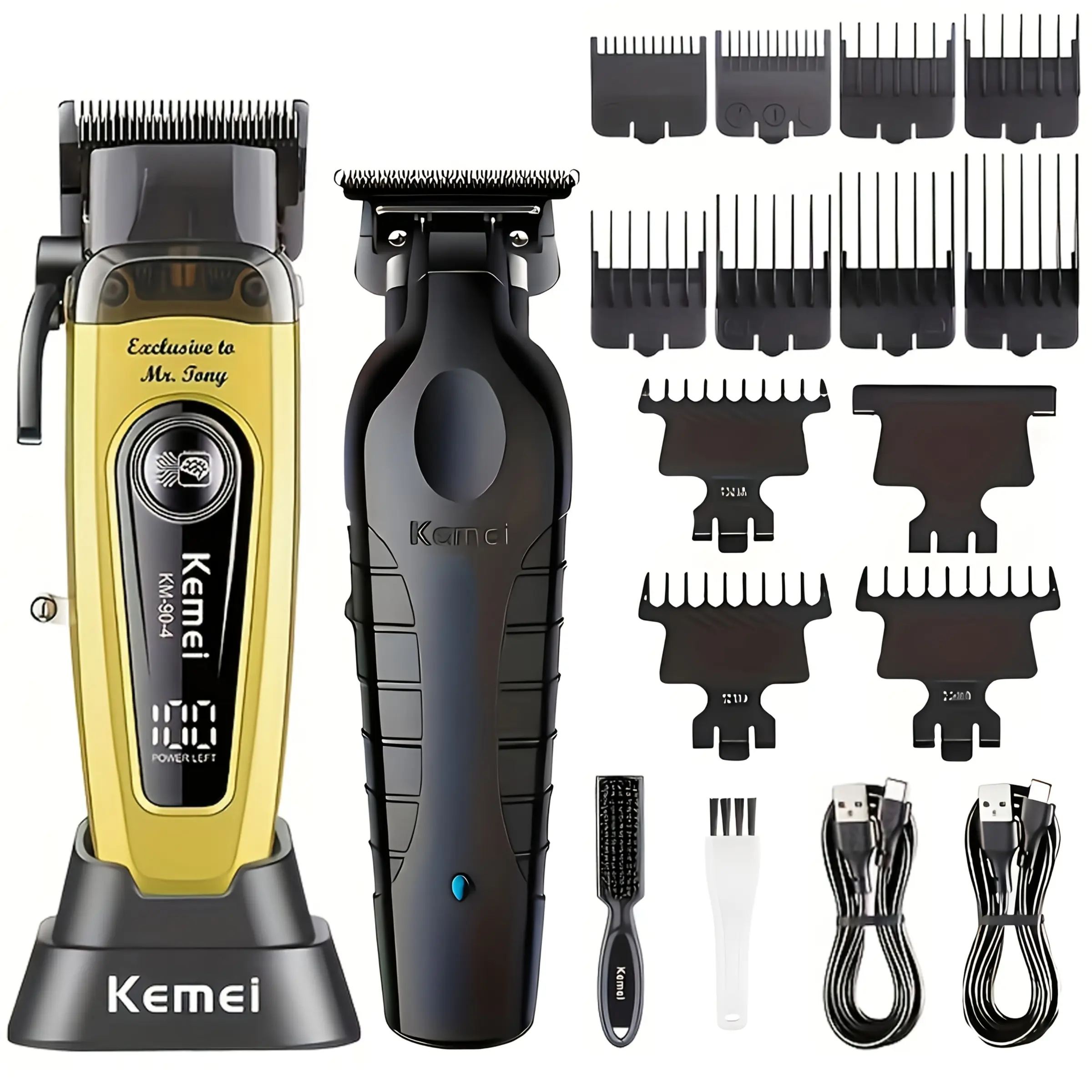 Km-2299+km-90-4 Electric Trimmer Set, USB Rechargeable Lithium Battery, Cordless Hair Clipper, Professional Men's Grooming Kit