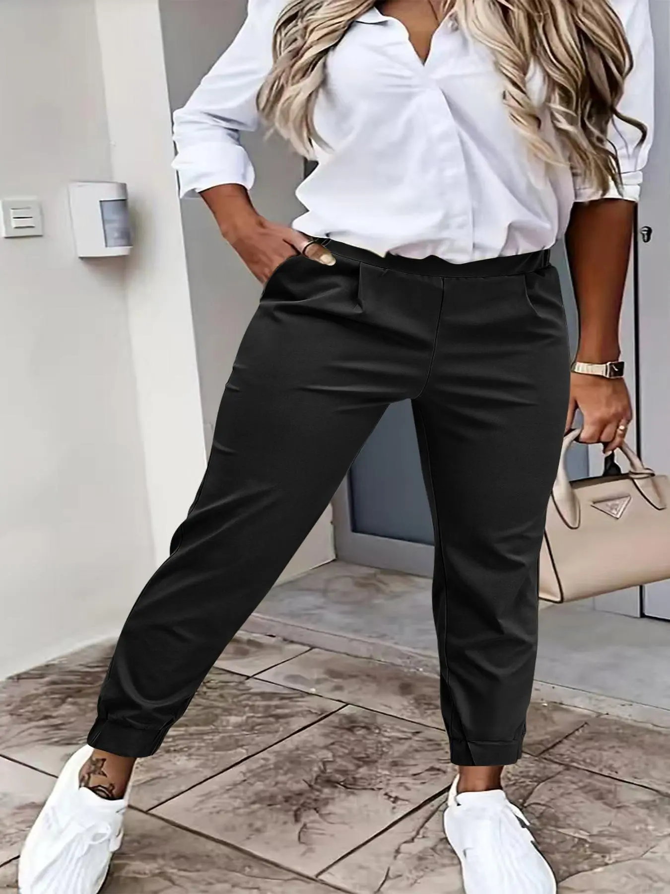 【Plus Size】 Solid Color Pants, Casual Minimalist Pants, Casual Fashion Trousers, Casual Comfy Trousers for Daily Wear, Women's Bottoms for All Seasons, Womenswear