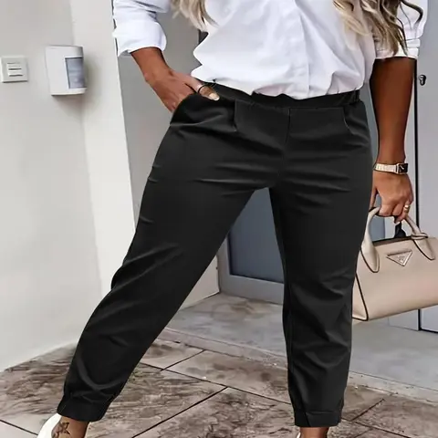 [Plus Size] Solid Color Pants, Casual Fashion Trousers, Casual Comfy Trousers for Daily Wear, Casual Style Bottoms, Women's Bottoms for All Seasons, Womenswear