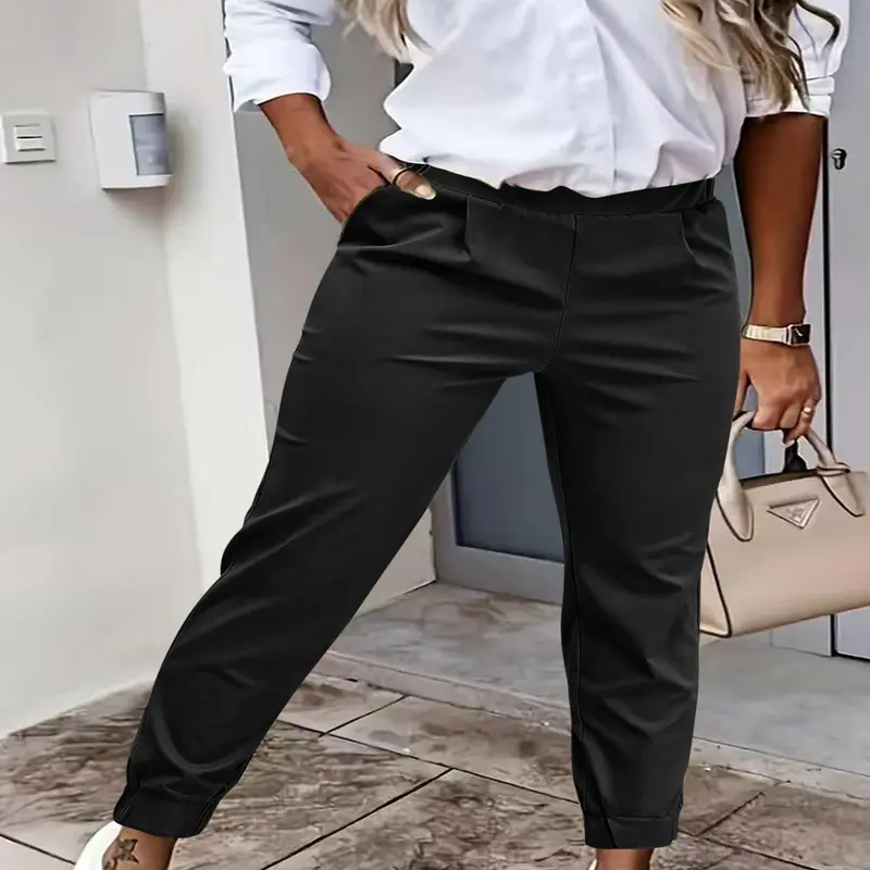 [Plus Size] Solid Color Pants, Casual Fashion Trousers, Casual Comfy Trousers for Daily Wear, Casual Style Bottoms, Women's Bottoms for All Seasons, Womenswear