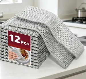12 Pcs New Upgrade Steel Wire Dishcloth, Non Scratch Cleaning Rag Wet Dry Use, Reusable Wire Cloth for Cookware Sinks Dishes Stove Tops