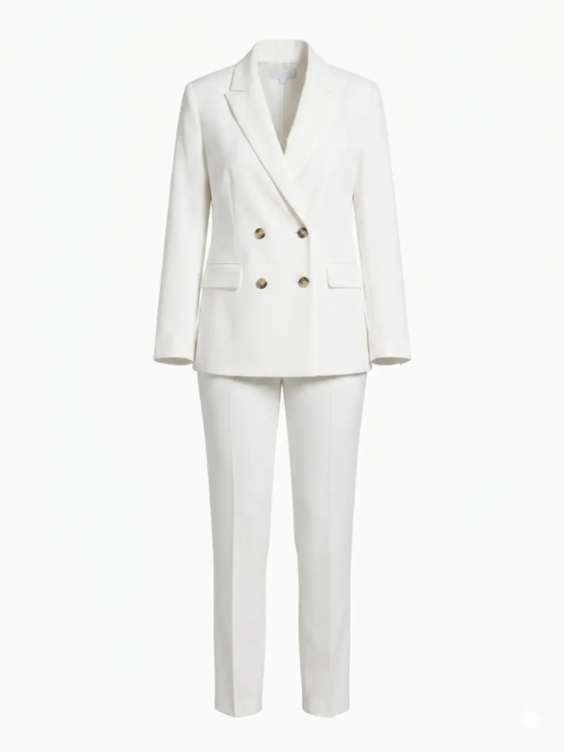 Women's Elegant 2-Piece Classic Formal Suit Set - White Long Sleeve Double Breasted Button Blazer & Structured Fit Trousers, Hand Curated for Professional Corporate Office Business Wear