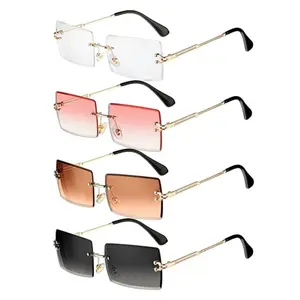 4 Pairs Rimless Rectangle Sunglasses Frameless Square Glasses Vintage Transparent Eyewear for Women Men Daily Outfits and Hairstyles Rectangular Polarized