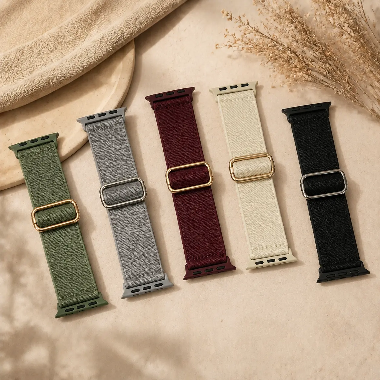 5-Pack Nylon Smartwatch Compatible Bands, Stretchy Elastic Sport Loop Straps, Soft Breathable Adjustable Wearable Accessories for Smart Watch Ultra & Series 11-1 SE, Men & Women, Solid Color, Metal,back to school,back to school haul