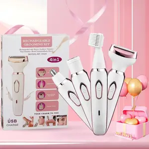 Rechargeable 4-In-1 Electric Razor for Women, Painless Eyebrow Shaver and Hair Removal Trimmer for Face, Nose, Eyebrows, Beard, Portable Travel Shaver, Lightweight Grooming Kit