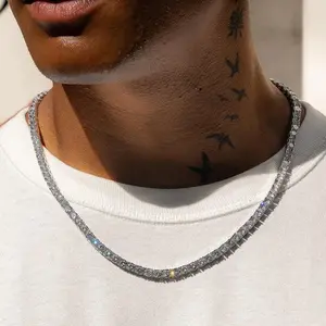 4mm men's tennis necklace, personalized hip-hop zircon cut necklace, 18/20/22/24 inches, suitable for both men and women