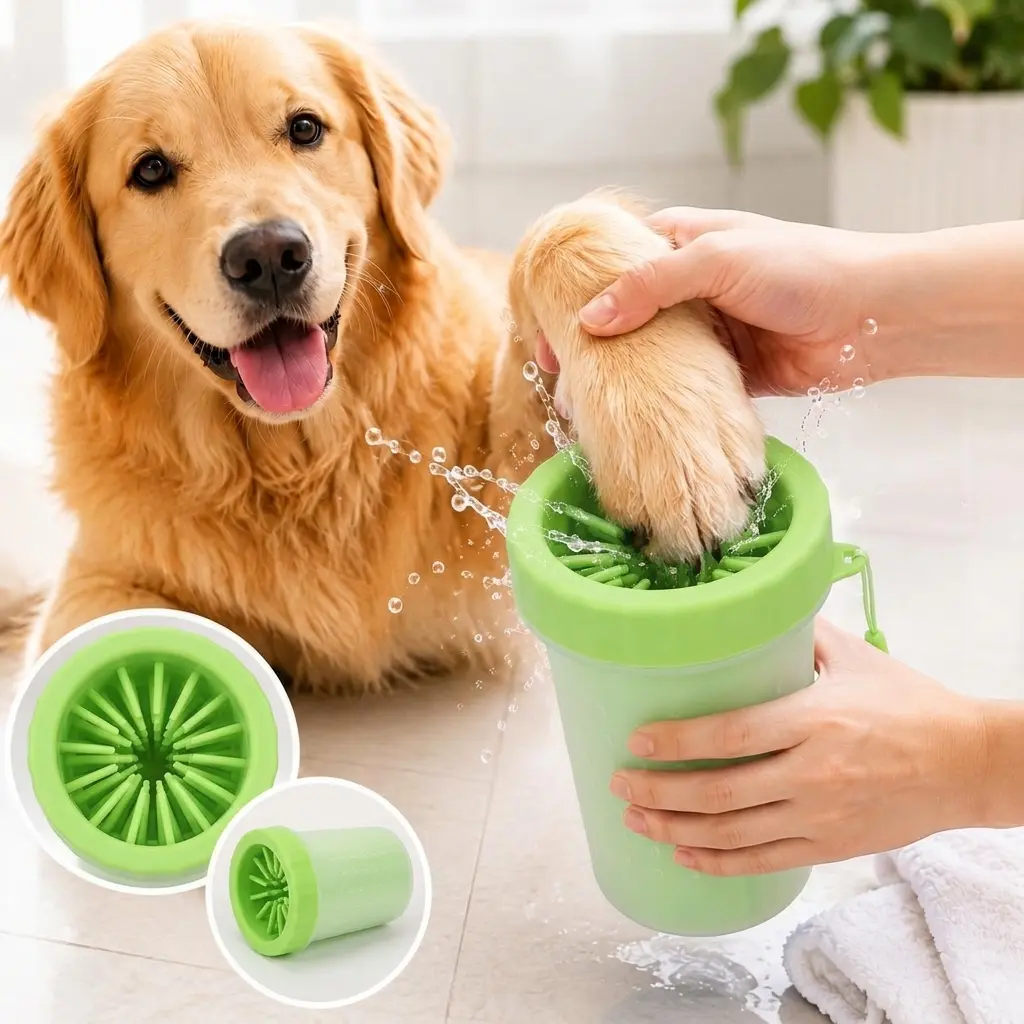 Pet Paw Cleaner, Dog & Cat Paw Cleaning Cup, Dog Paw Washer, Paw Wash Cup with Soft Silicone Brush, Portable Paw Cleaner for Dogs and Cats, Grooming Tool for Indoor & Outdoor Use