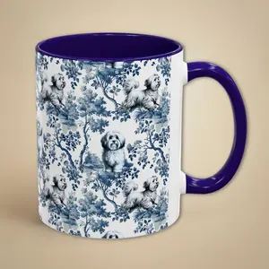 Havanese 11oz Accent Mug Blue French Toile Dog Lover Coffee Cup for Mom or Dad Gift Cute Chinoiserie Ceramic Tea Cup New Puppy Housewarming Present