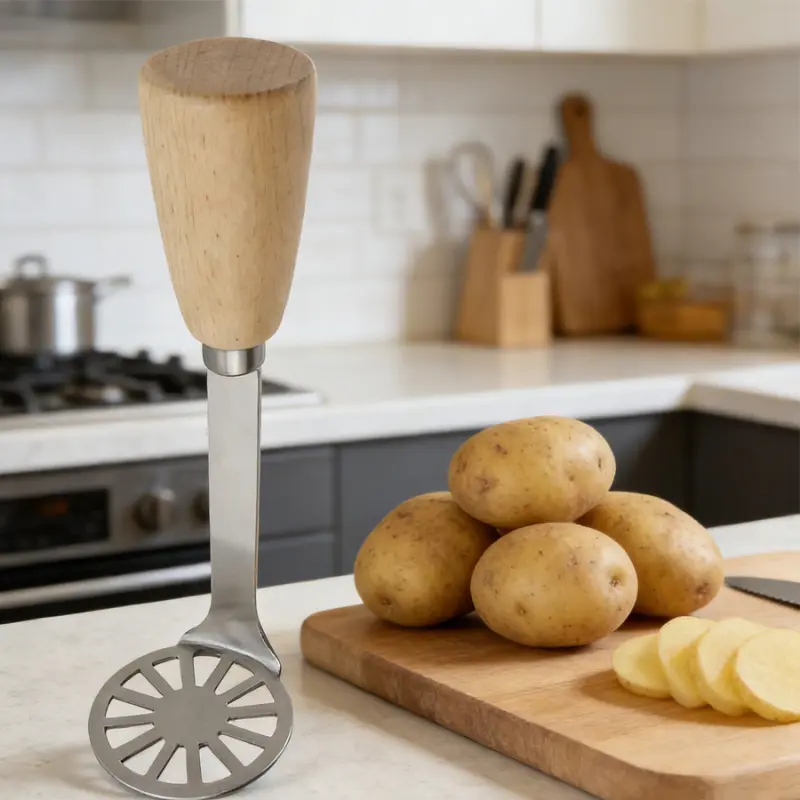 Mini Potato & Avocado Mashers Set, Wooden Grip Design, Durable Stainless Steel Construction, Ideal for Kitchen Use