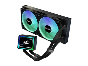 ASRock AIO Challenger 240 Digital 27mm radiator, 3" Digital Display w/ ARGB, ARGB Hub-lighting fan, black version