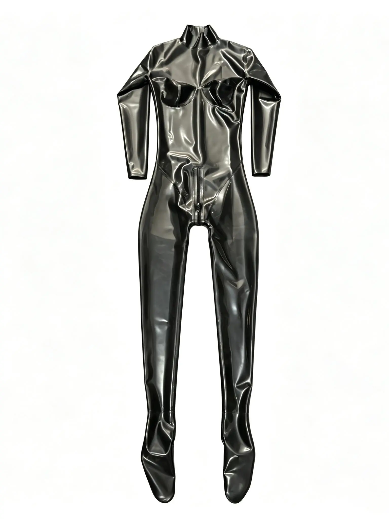 GREEFEI Women's High Gloss Latex Catsuit, Full Zip Stretchy Bodysuit, Statement Costume for Night Club & Cosplay, Plus Size, Trend, Style, Costumes, Comfortable, Mock Neck