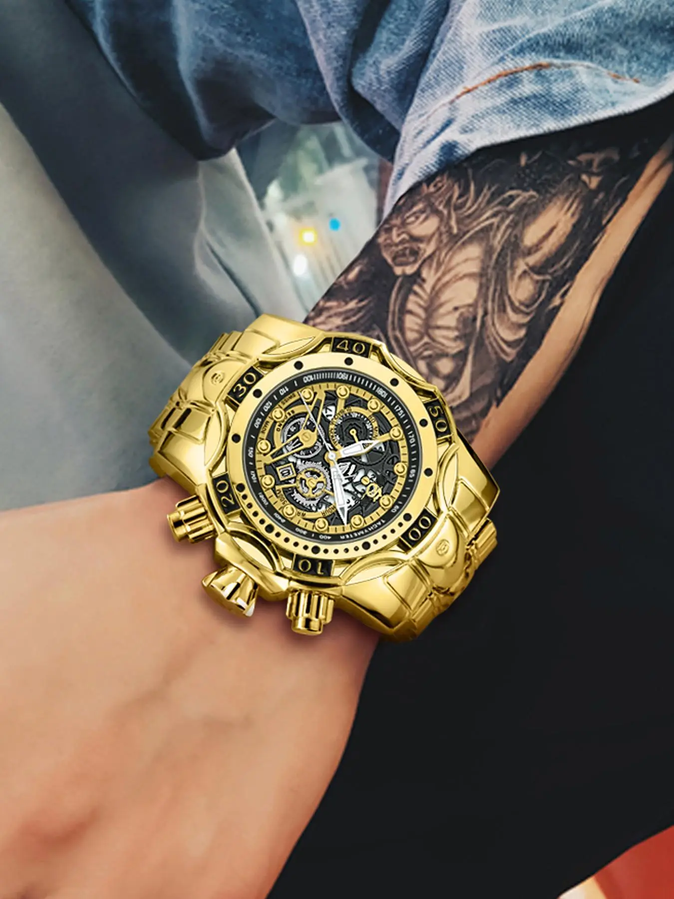 Men's Punk Style Round Dial Steel Quartz Watch, Fashion Watch for Party, Daily Outfit Accessory, Trendy All-match & Exquisite Birthday Gift Watch with Box