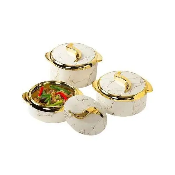 3pcs, Golden Touch Food Warmer, Thermal Casserole Dish Set With Lids, Insulated Stainless Steel Container For Hot & Cold Food, Serving Bowl For Buffets, Hot Pot Sets Food Warmer, Hot Pot Food Warmer Set, Tableware Casseroles Set, For Office