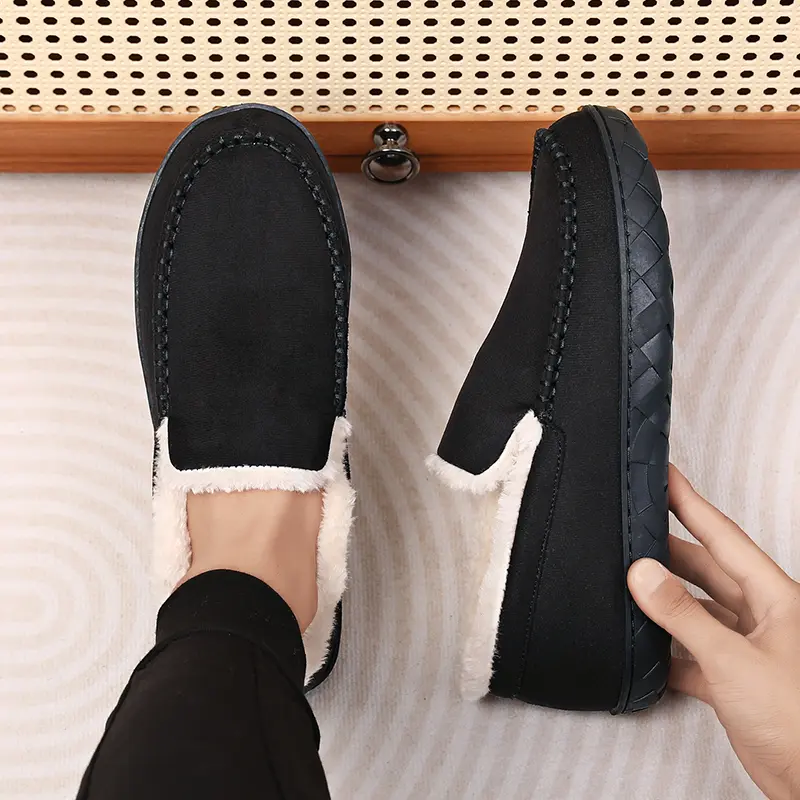 Men's Velvet Cloth Slide Slippers - Chic, Classic, Casual Ankle Footwear with Plush Lining, Thick Warm Fabric, Lightweight Comfort, Non-Slip Sole for Winter Indoor & All Seasons Use, Minimalist