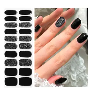 5-Minute Manicure Semi Cured Gel Nail Strips | Black Sparkle Design | Real Gel, Quick UV Cure | Easy Apply, Flexible & Long-Wearing | Salon-Quality Finish