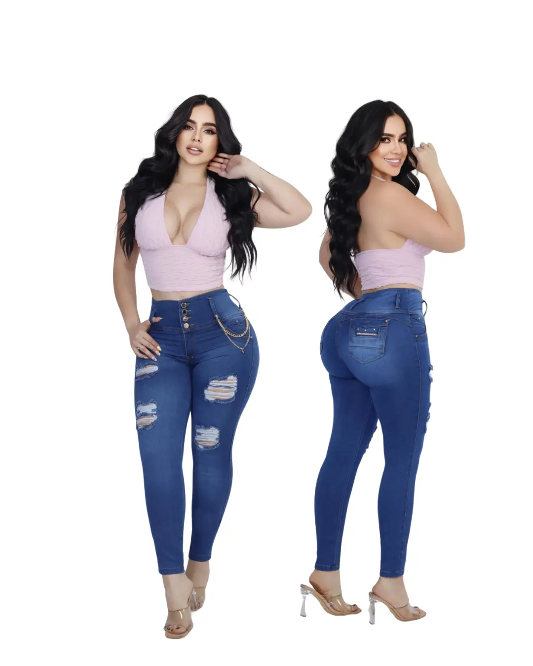 Liana Women's Fitted Stylish Colombian High-Waist Skinny Curvy Stretch Denim Jeans, Butt Lifting BBL Effect Bottoms, Fashion Apparel (Crop Tops Compatible Option), Waist Shaping Jeans, Tummy Controlling Jeans