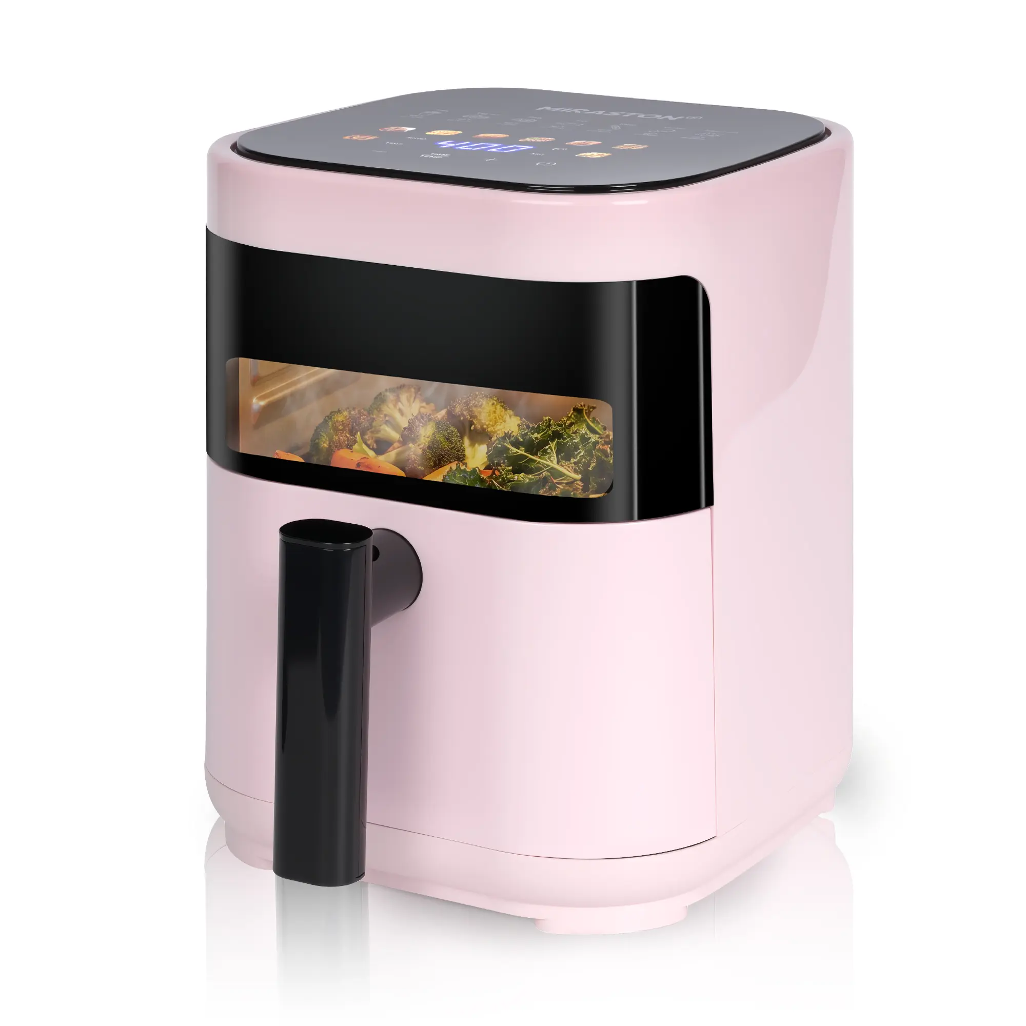 MIRASTON 3.2QT Cute Air Fryer with Viewing Window for Apartment & Gift, Compact Pink & White Airfryer for 1-2 People, Smart Touchscreen Oilless Cooker, Nonstick Dishwasher Safe Basket, Fast Cooking for Steak, Fries, Baking, 1200W
