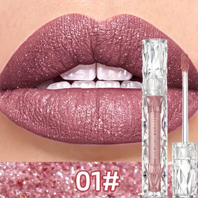 Diamond Liquid Lipstick Moisturizing Lasting Purple Sparkling Waterproof Lip Gloss Matte Glitter Lipstick Korean Makeup