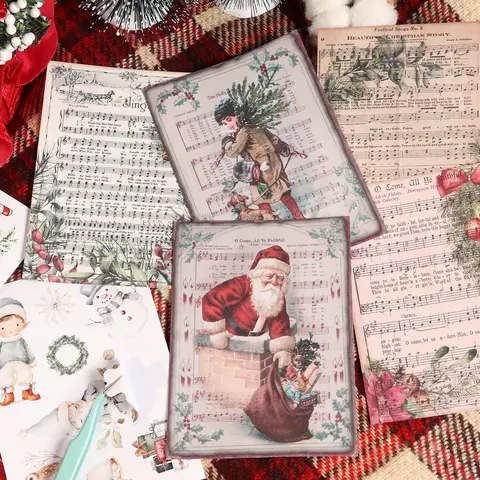 Vintage Music Christmas Scrapbook Accessories Art Craft Paper Pack, 64 Pieces (32 Papers & 32 Stickers), Ideal for Scrapbooking, Crafting, Journaling, DIY Gifts, Scrapbook Materials