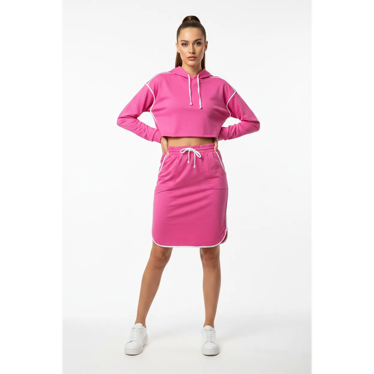 LuLaRoe Lonica Women's Casual Sweatpants Skirt in Solid Fandango Pink | Loose-Fitting Activewear with a Drawstring and Dolphin Hem, Cute, Relaxed, Plain, Basic, Straight, Bottom, Elastic, Polyester Blend, Relaxed Cut, Activewear Skirt, Drawstring Waist, P
