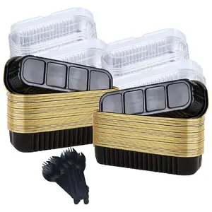 20PCS Rectangle Mini Loaf Pans With Lids,Mini Cake Pans with Lids,Disposable Ramekins Baking Cups Muffin Tins Cupcake Cups For Wedding Birthday Party,6.8oz（Black Gold）