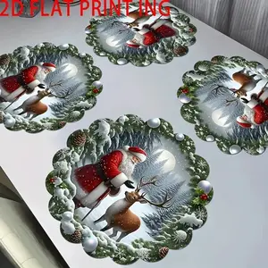 4pcs/1set Classic Santa Reindeer Snowman 2D Flat Placemat Set, Holiday Snow Scene Table Decor, Family and Party Christmas Table Mats