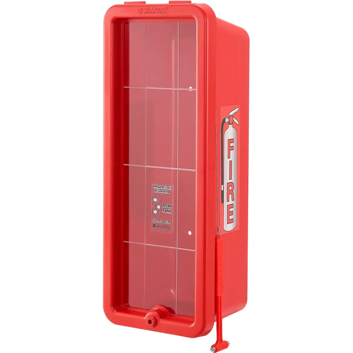 Global Industrial 641649 Red Plastic Fire Extinguisher Cabinet - 10 lbs Lockable Storage Box for Office Safety Supplies, Secure Storage