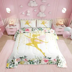 Feelyou Fairy Garden Bedding Set - Polyester Fiber Floral, Skin-Friendly, Soft Lightweight U-Stitching Comforter Set, Travel-Ready Girls' Bedroom Decor Designer Gift, Floral Blanket, Skin Friendly Blanket