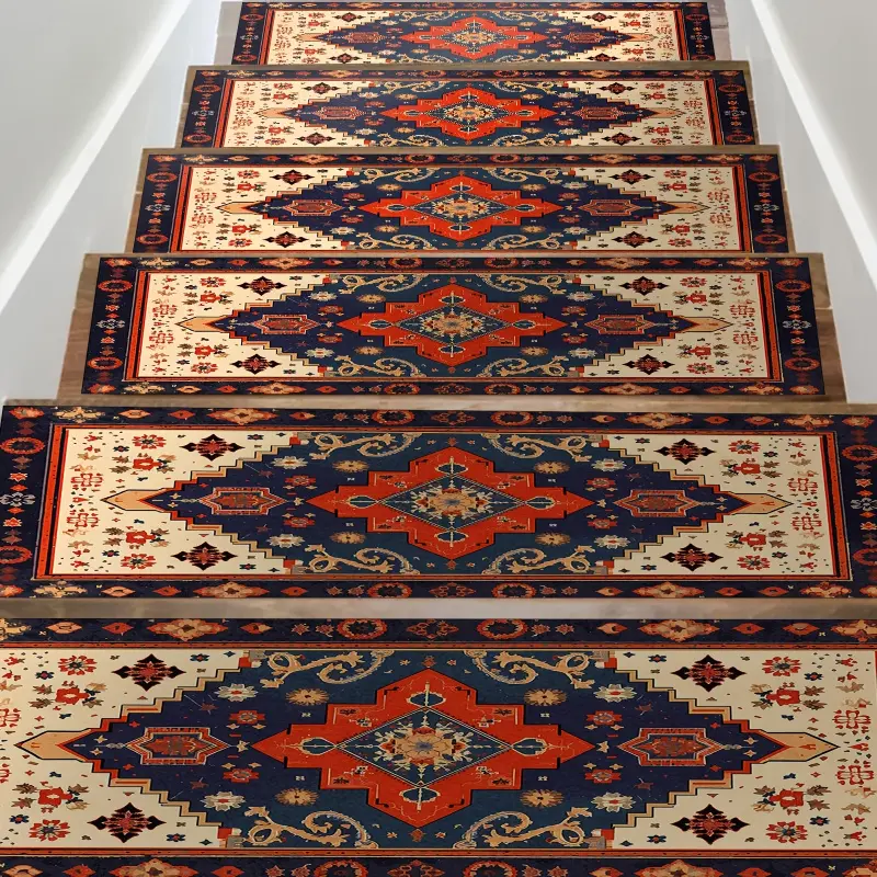 Joyfinity 15pcs Stair Mat, Step Pad 8 Inch x 30 Inch Rubber Backed Non-Slip Mat Vintage Style Stair Mats Indoor Stair Mat Safety Pads for Noise Protection, More Suitable for Pets
