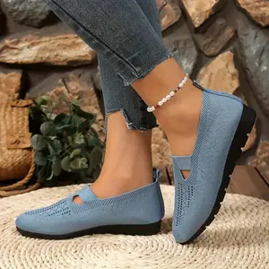 Rain core | Knit Slip-On Flats for Mature Women – Ultra Comfy Soft Sole, Easy Slip-On Design, Breathable Knit Fabric, Perfect for Everyday Casual Wear & All-Day Comfort Black Walking Shoes