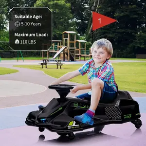 Black 12V Ride On Go Kart For Kids With 45W Brushless Motor Variable Speed Five Mile Per Hour Drift System Led Lights Music Low Power Alarm And Safety Features Suitable For Ages Eight To Twelve Black