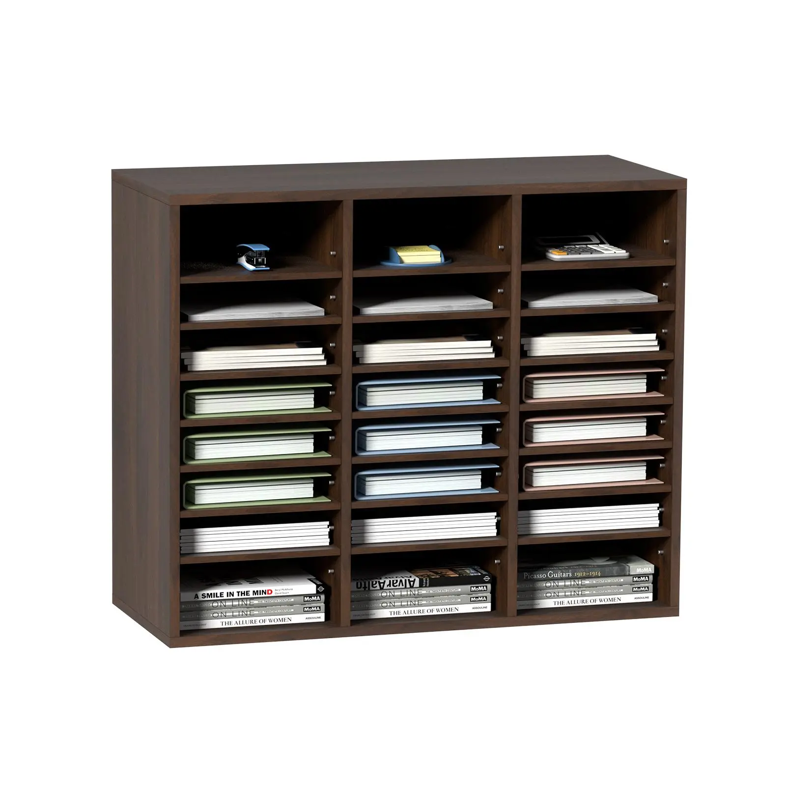 【summerfinds】VEVOR Wood Literature Organizer - 24-Compartment Paper & File Organizer with Adjustable Shelves, 29x12x24.4 in EPA-Certified Brown Office Mailbox for Office & Home Organization, Paper Organizers