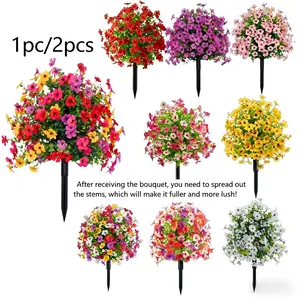 Artificial Flowers for Outdoor Indoor Garden Home Decoration, Plastic Vibrant Faux Flowers, Faux Flower Daisy with Eucalyptus Leaves Fake Plants Greenery Boxwood Porch Patio