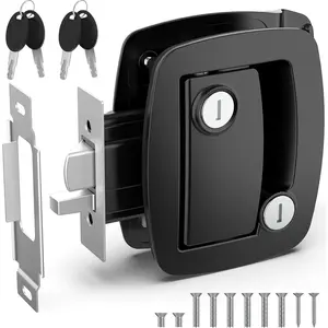 RV Door Lock Replacement, Upgraded  RV Door Latch with Paddle Deadbolt & 4 ,  Metal Camper Door Locks, Aluminum Alloy RV Entry Door Lock for Travel  Cargo Hauler, Black