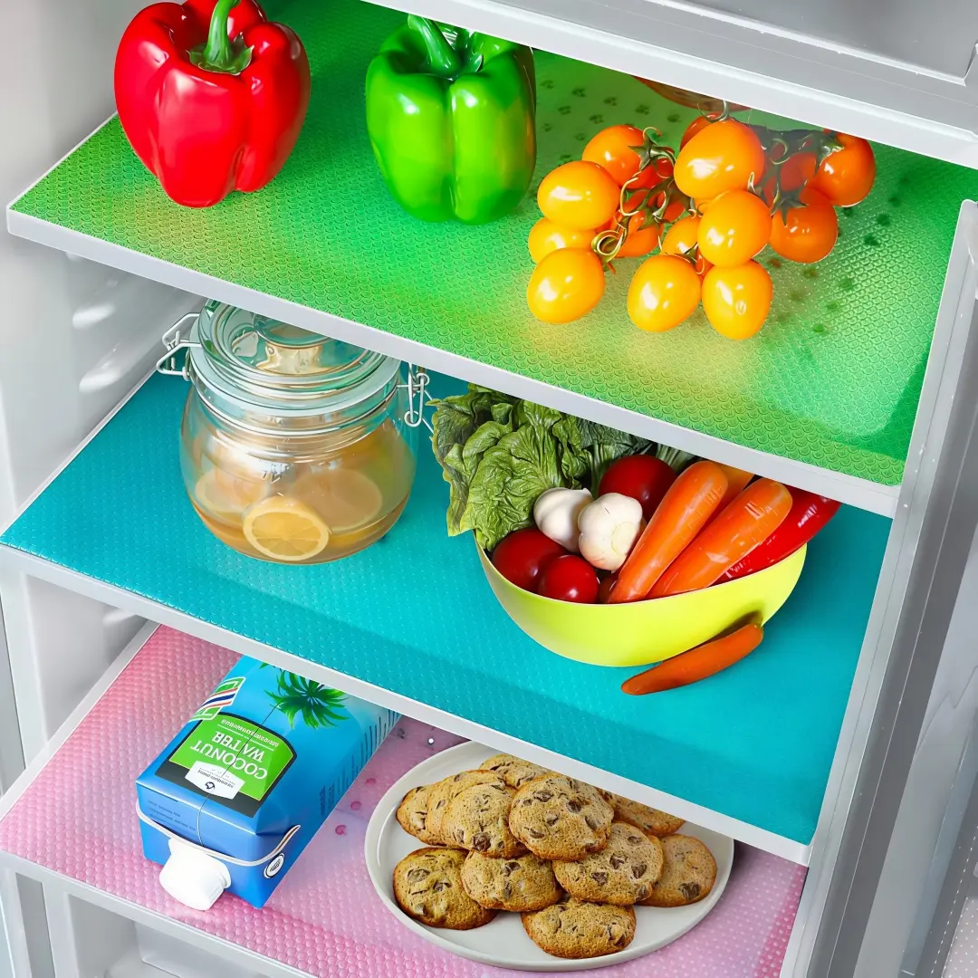 LMMAKE 12PCS Cuttable Refrigerator Lining Mats Set, Food-Grade EVA, Washable, Insulated, Moisture-Proof, Stain-Resistant, Water Proof, Kitchen Accessories for Fridge Drawers, Shelf, Meat Storage, Countertops (Reusable Blue, Surface Protection), Trimmable