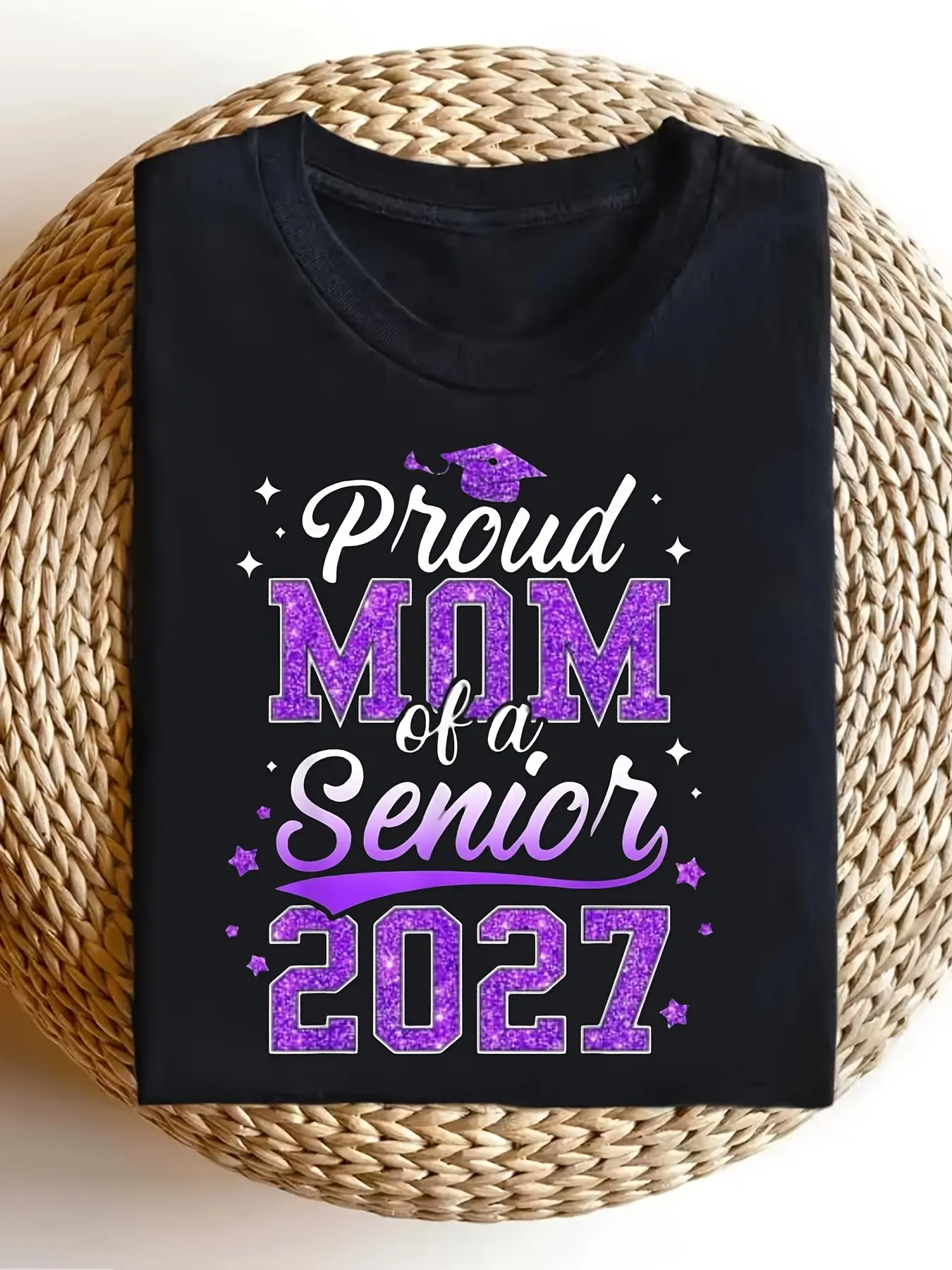 Proud Mom Of A Senior 2027 Graduation Shirt for Mo unisex soft cotton short sleeve t shirt, vintage graphic casual tee for men women teens, perfect birthday holiday gift for camping travel gym daily street  wear
