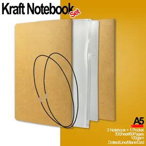 2pcs A5 Kraft Notebook Set with Zipper Bag & Card Holder | 60 Pages Lined Journal Travel Diary Notebook with Elastic Rope | Comprehensive Travel Journal & Planner Accessories Set Stationery Supplies