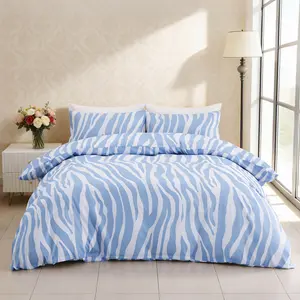 Blue Zebra Print Bedding Set, Abstract Lines Printed Duvet Cover & Pillowcases, No Insert Soft Comfortable, All Seasons Use, Perfect Gift Choice, Soft Bedding Sets