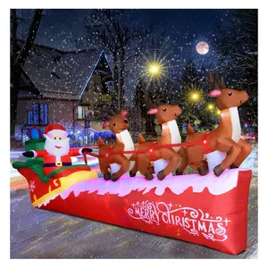 10FT Christmas Inflatable Santa Claus on Sleigh with 3 Reindeer, Blow Up Yard Clearance with LED Lights Built-in, Holiday Party Decor for Garden