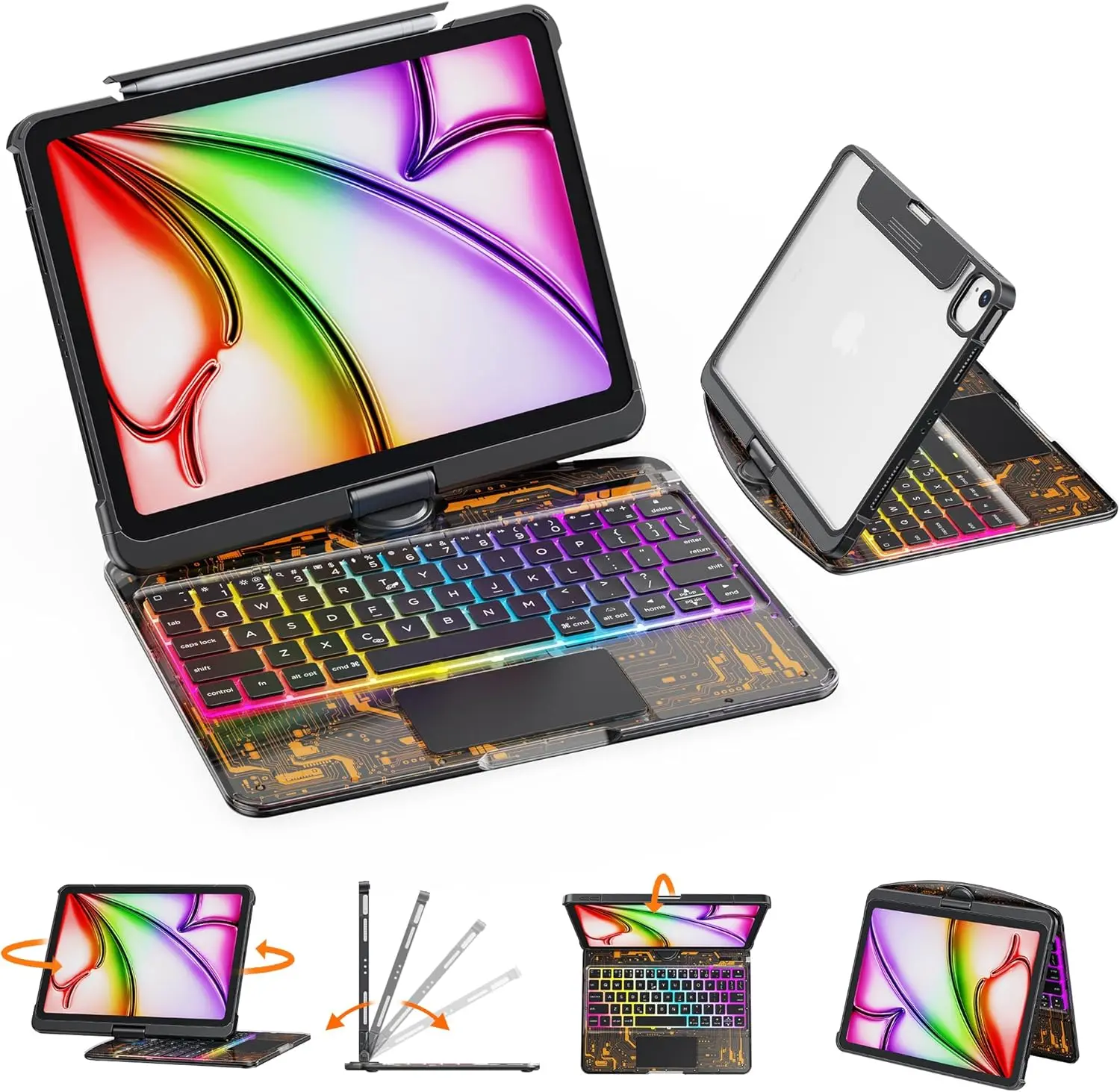 2026 Newest 360° Swivel Keyboard with transparent case for (8.3'/10.2'/10.9'/11'/12.9'/13 inch )ipad 7-11th(A16)/ipad air(2022-2026) / ipad pro (2018-2025) and ipad mini(not include iPad!!!)