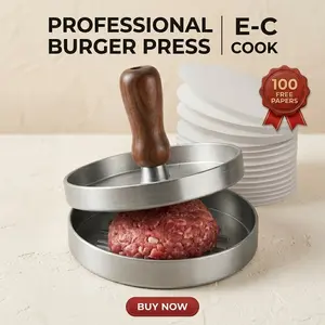 Stainless Steel Burger Press, Non-Stick Round Smash Burger Maker with Ergonomic Handle, Heavy Duty Meat Poultry Press for Griddle & Skillet, Professional Kitchen Cooking Gadgets for Home