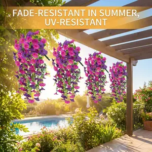 Artificial Hanging Morning Glory Plants (Set of 2–4) – UV-Resistant, Realistic Faux Vines; Ideal for DIY Garden, Walkway, Patio, Wedding, and Indoor/Outdoor Wall Decor; Maintenance-Free Artificial Floral Decoration