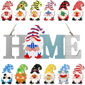 Interchangeable Wooden  Decor Interchangeable Welcome Door Sign Holiday Seasonal Patriotic Changeable Welcome Sign with 12 count Changeable  for Summer Home Decorations Party(Blue)