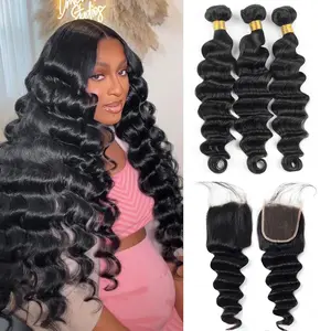 Loose Deep Hair Bundles Brazilian Virgin Human Hair Sew in 3 Bundles Quick Weave With Leave Out